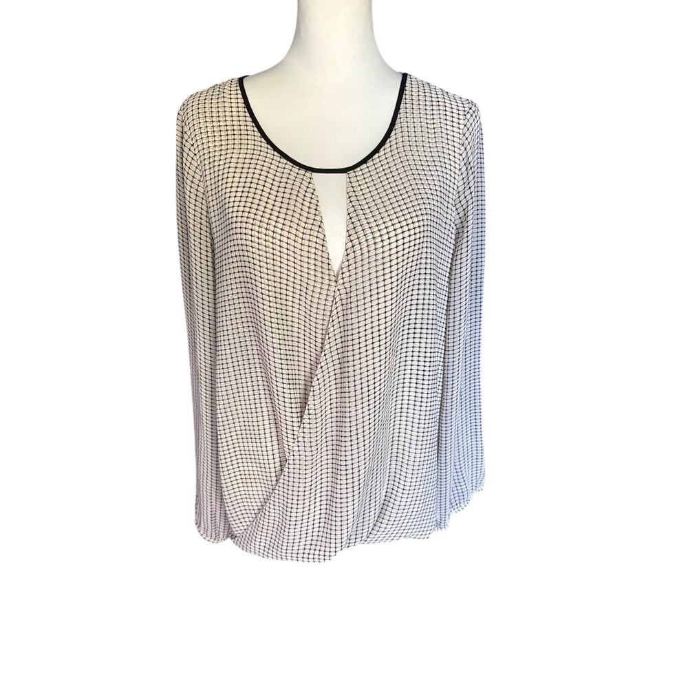 Max Studio Off White Black Long Sleeve Top Medium